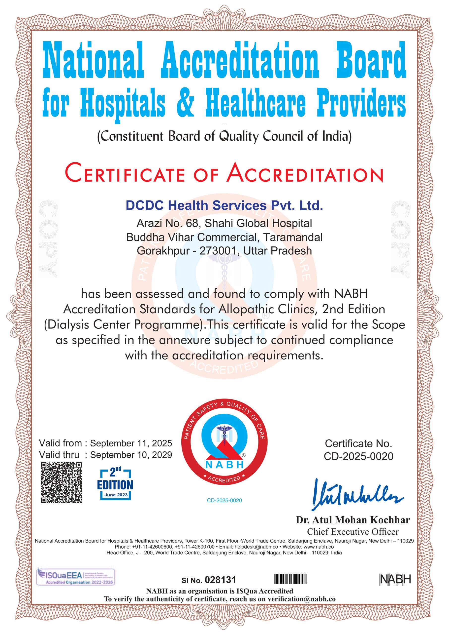 NABH Certificate - DCDC Gorakhpur