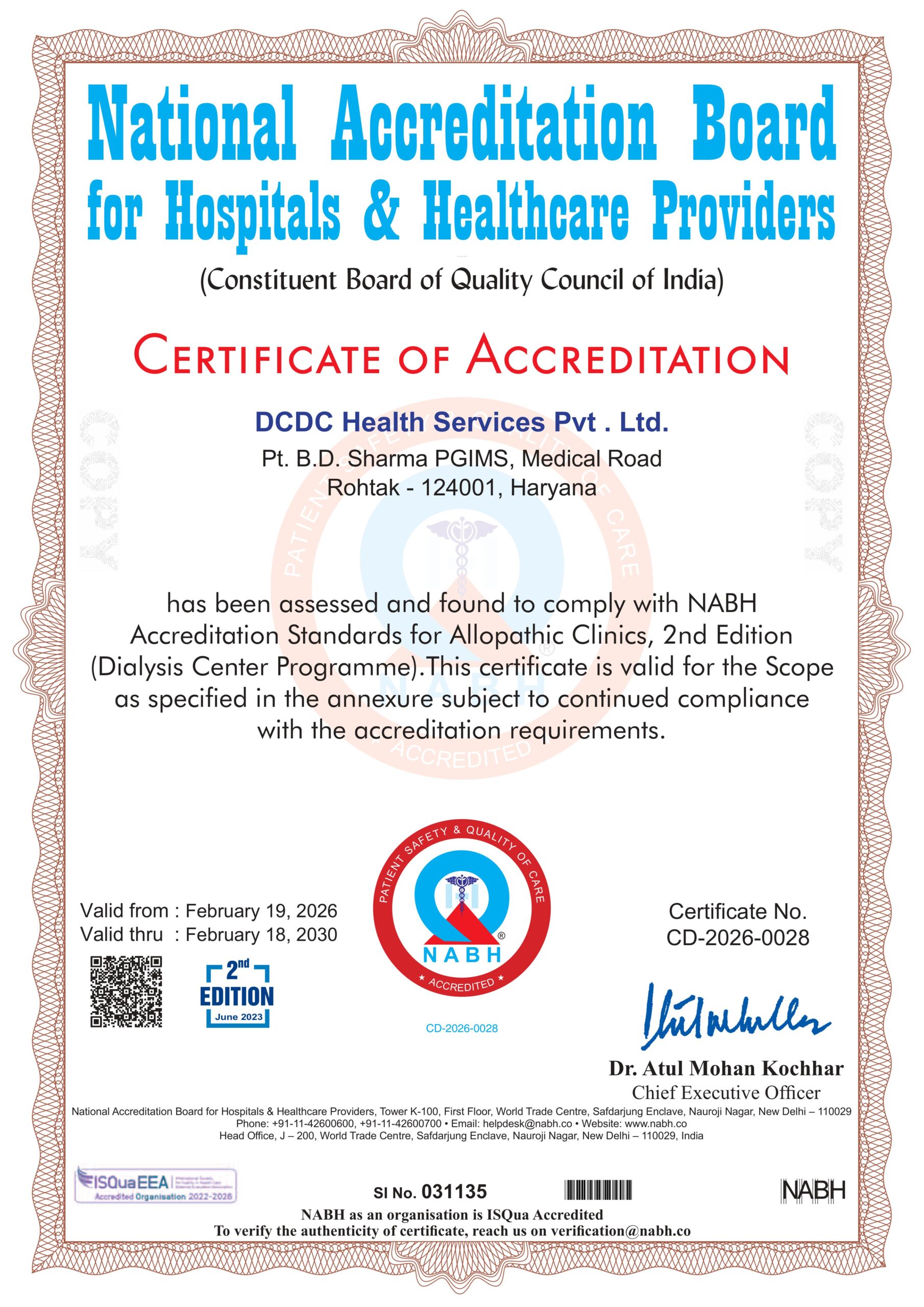 NABH Certificate - DCDC PGI Rohtak
