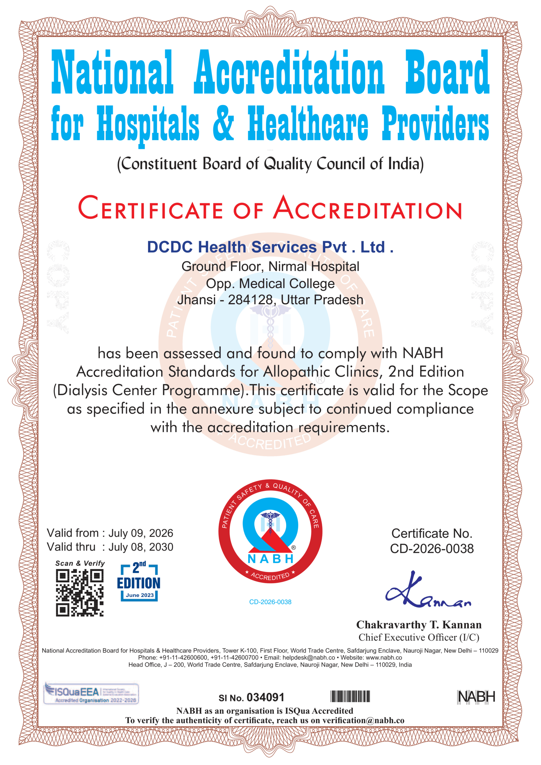 NABH Certificate - DCDC Jhansi